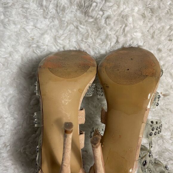 Steve Madden Moto Multi Straps Stud clear ankle strap sandals back zipper SZ8.5M - Picture 9 of 9